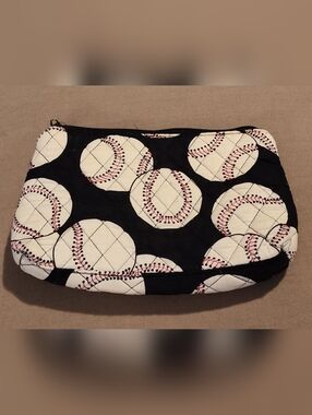 NWOT! Quilted Baseball Print Cosmetic Pouch - Perfect For Snacks As Well